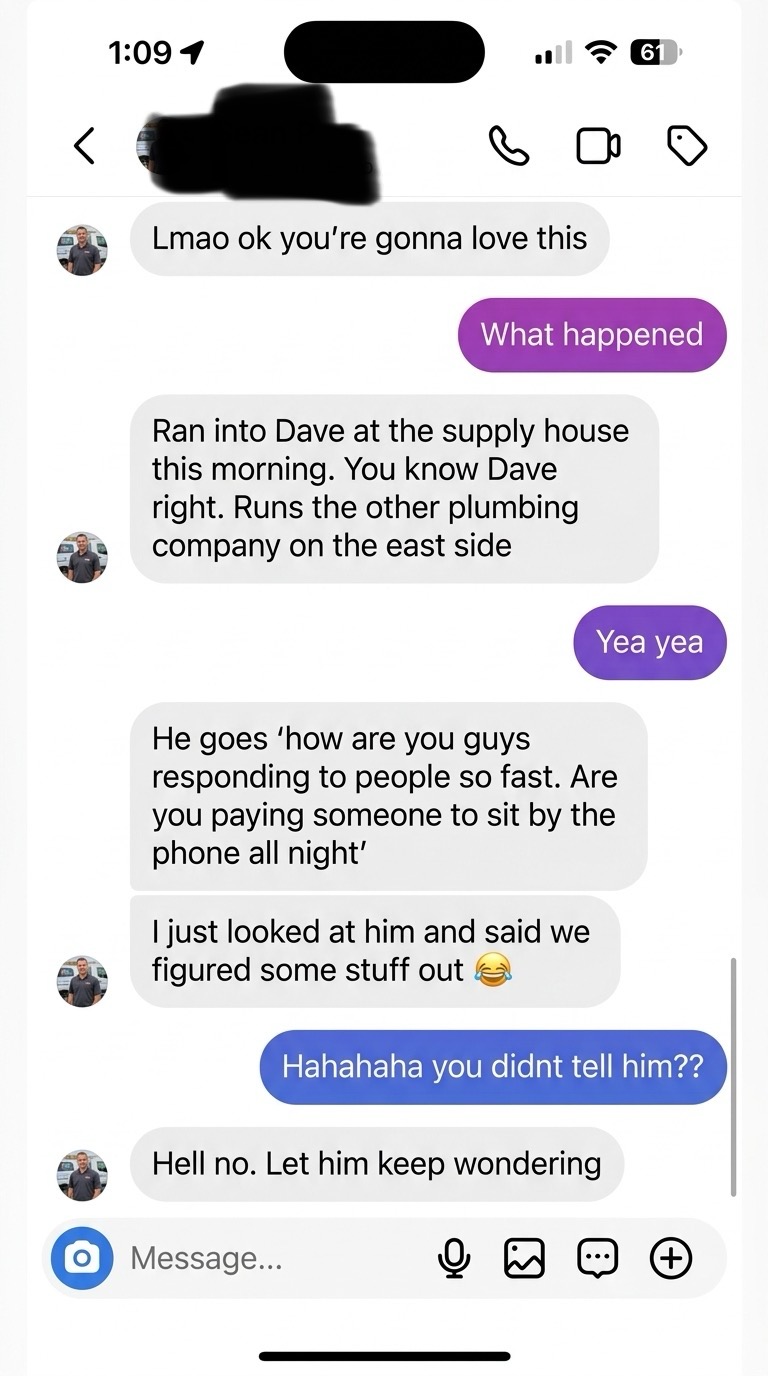 Client DM about competitor wondering how they respond so fast